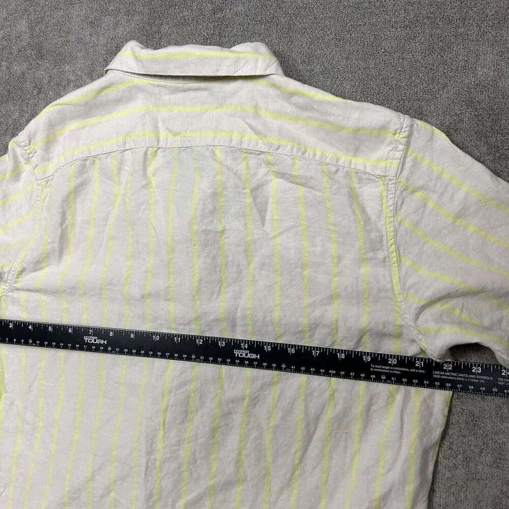 Banana Republic Shirt Mens Linen BlendCamp Collar Large Slim Fit Tan Striped